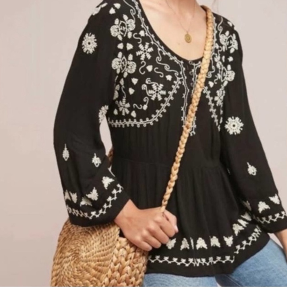 Meadow Rue by Anthropologie Embroidered Top